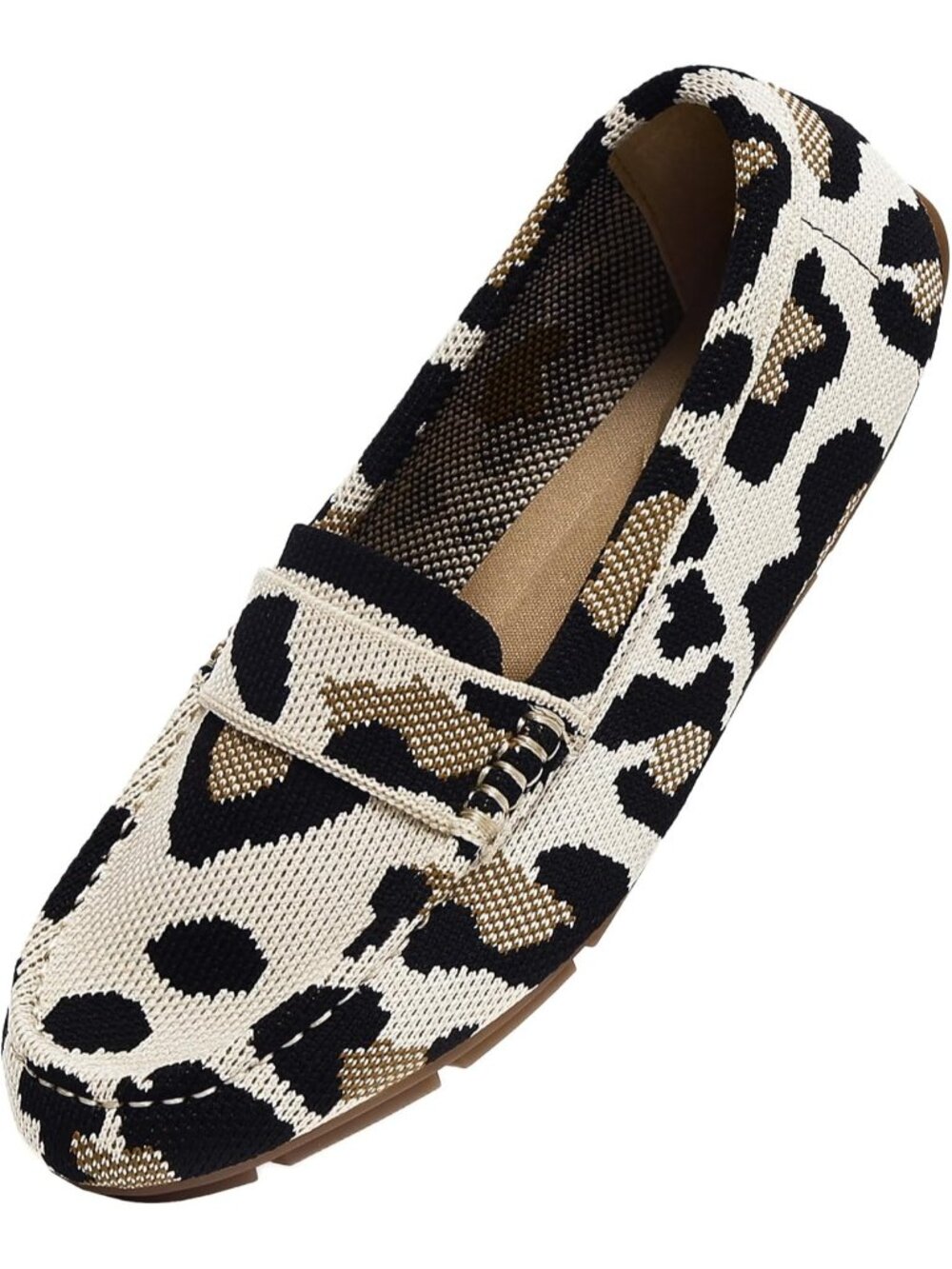 🆕Women's Khaki Leopard Mesh fabric Loafer Shoes Comfortable Casual Flat Shoes